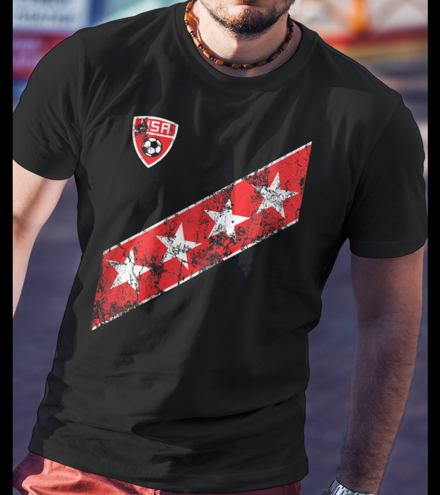 USA Soccer Stars Emblem With Red And White Stripes T-Shirt