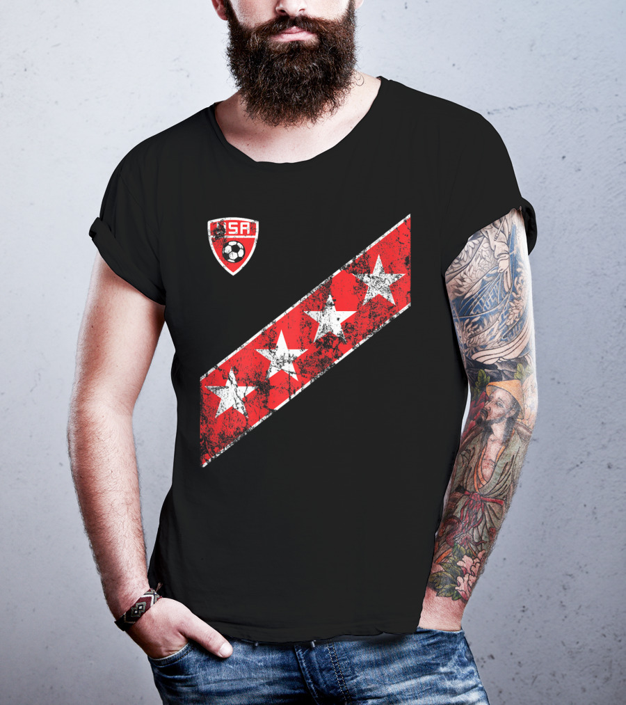 USA Soccer Stars Emblem With Red And White Stripes T-Shirt