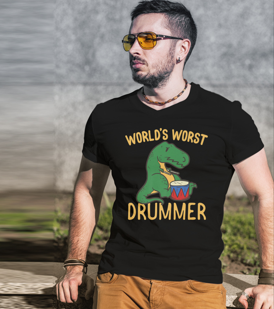 World's Worst Drummer T-Rex Drumming Dino Birt T-Shirt