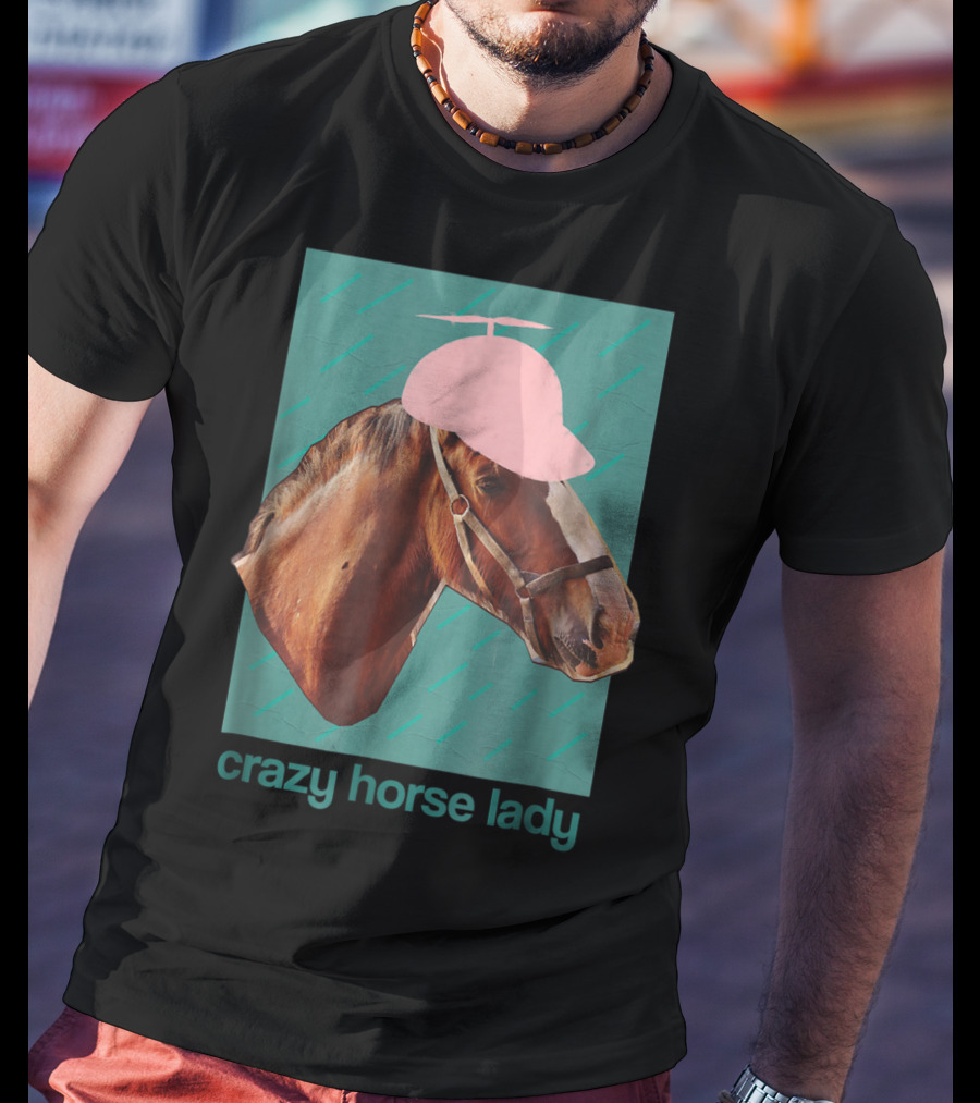 Crazy Horse Lady With Funny Pink Propeller Hat T-Shirt