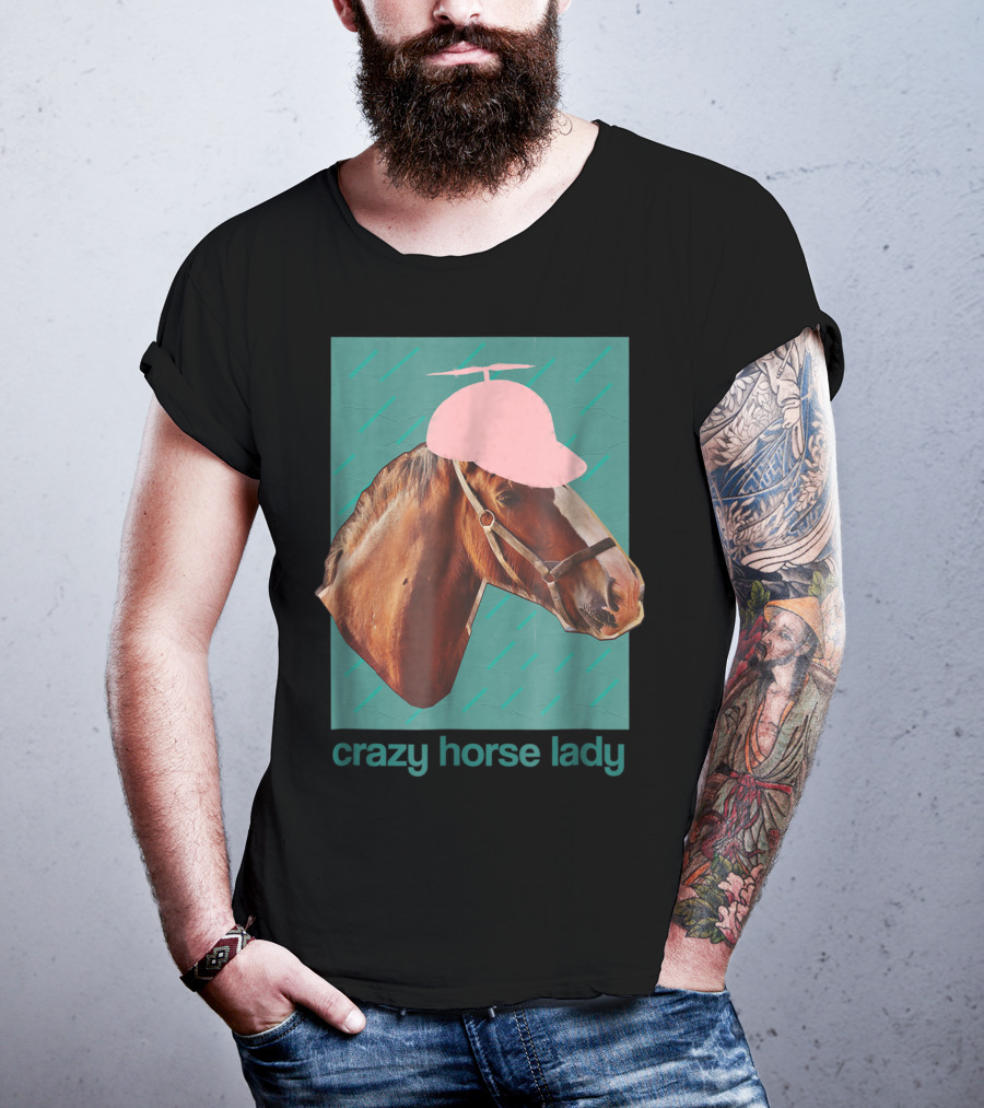 Crazy Horse Lady With Funny Pink Propeller Hat T-Shirt