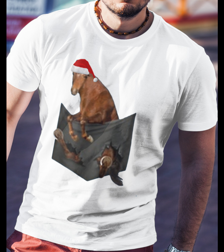 Santa Hat Criollo Horse Bursting From Pocket T-Shirt