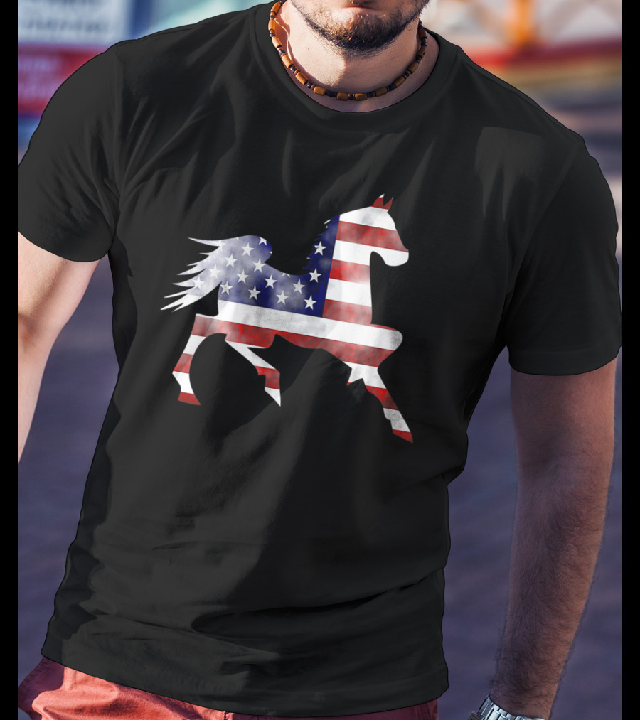 American Flag Horse Silhouette Riding T-Shirt