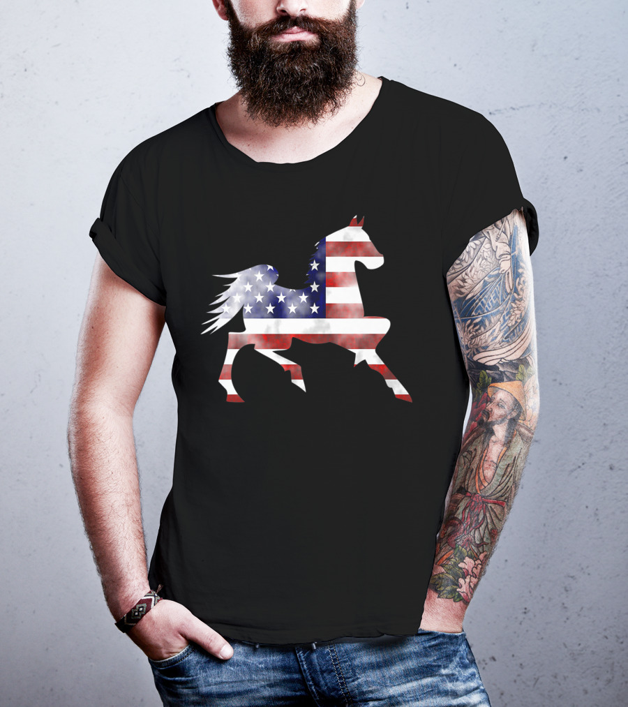 American Flag Horse Silhouette Riding T-Shirt