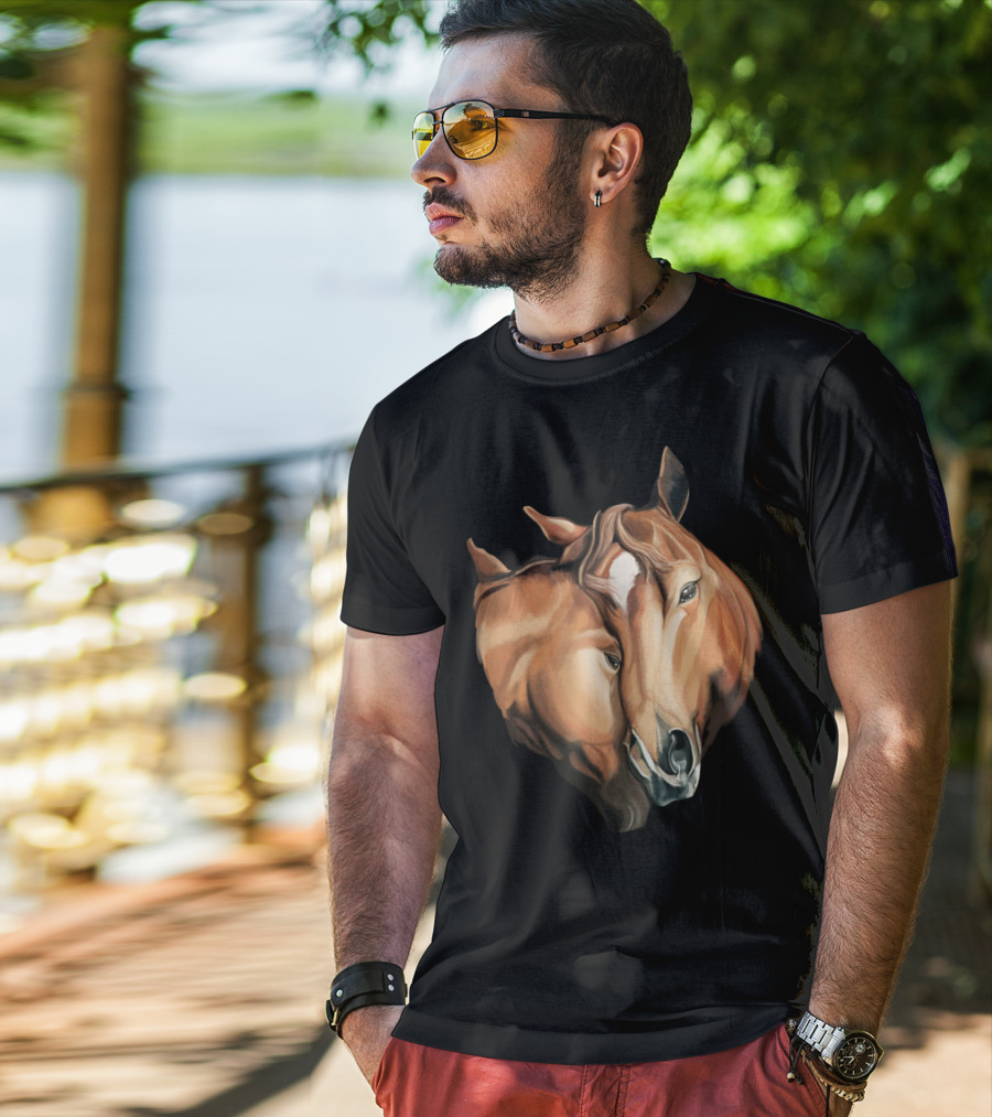 Cute Brown Horses Love Horse Affection T-Shirt