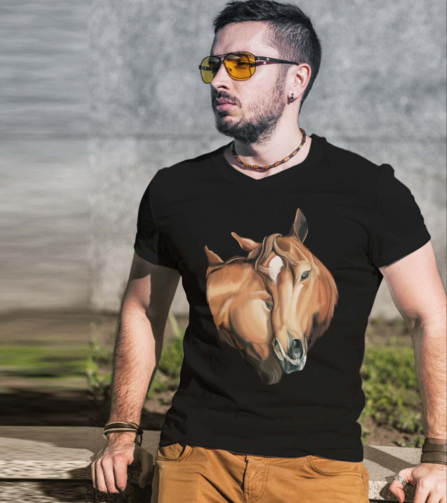 Cute Brown Horses Love Horse Affection T-Shirt
