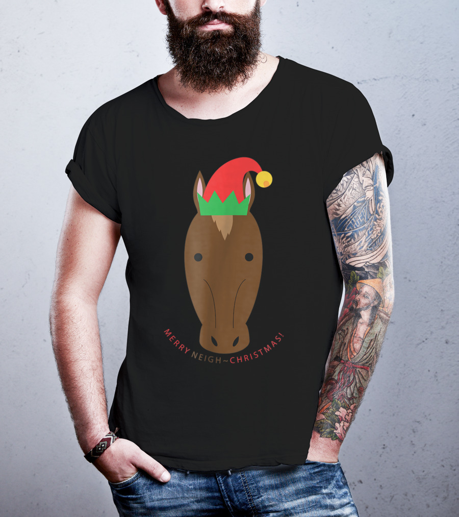 Merry Neigh Christmas Cute Horse Face Character T-Shirt
