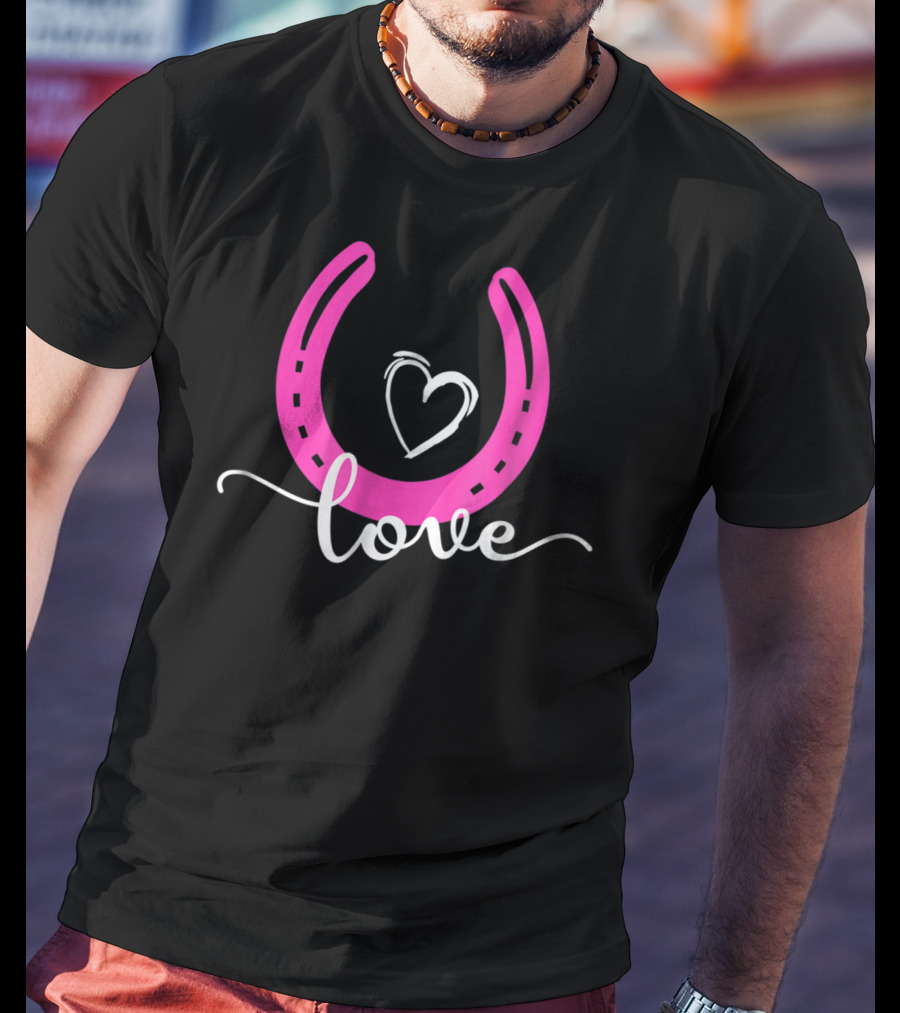 Love Horseshoe Heart Pink Cute Horse T-Shirt