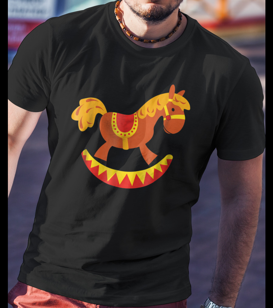 Cute Rocking Horse With Saddle Playful Red And Yellow Toy Pferd T-Shirt