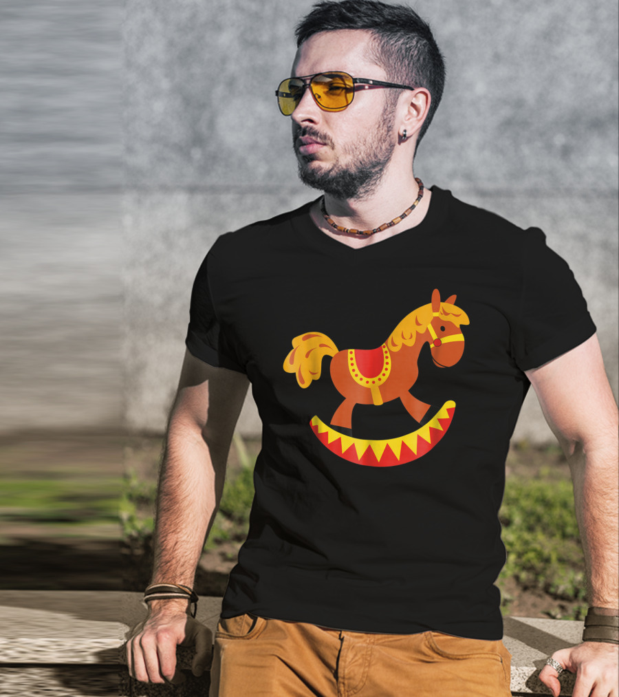 Cute Rocking Horse With Saddle Playful Red And Yellow Toy Pferd T-Shirt