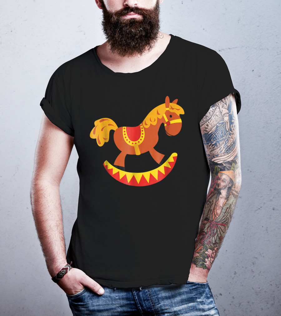 Cute Rocking Horse With Saddle Playful Red And Yellow Toy Pferd T-Shirt