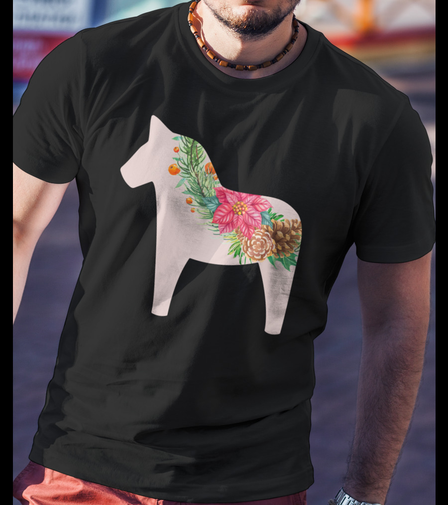 Dala Horse Swedish Christmas Floral Design Sweden T-Shirt