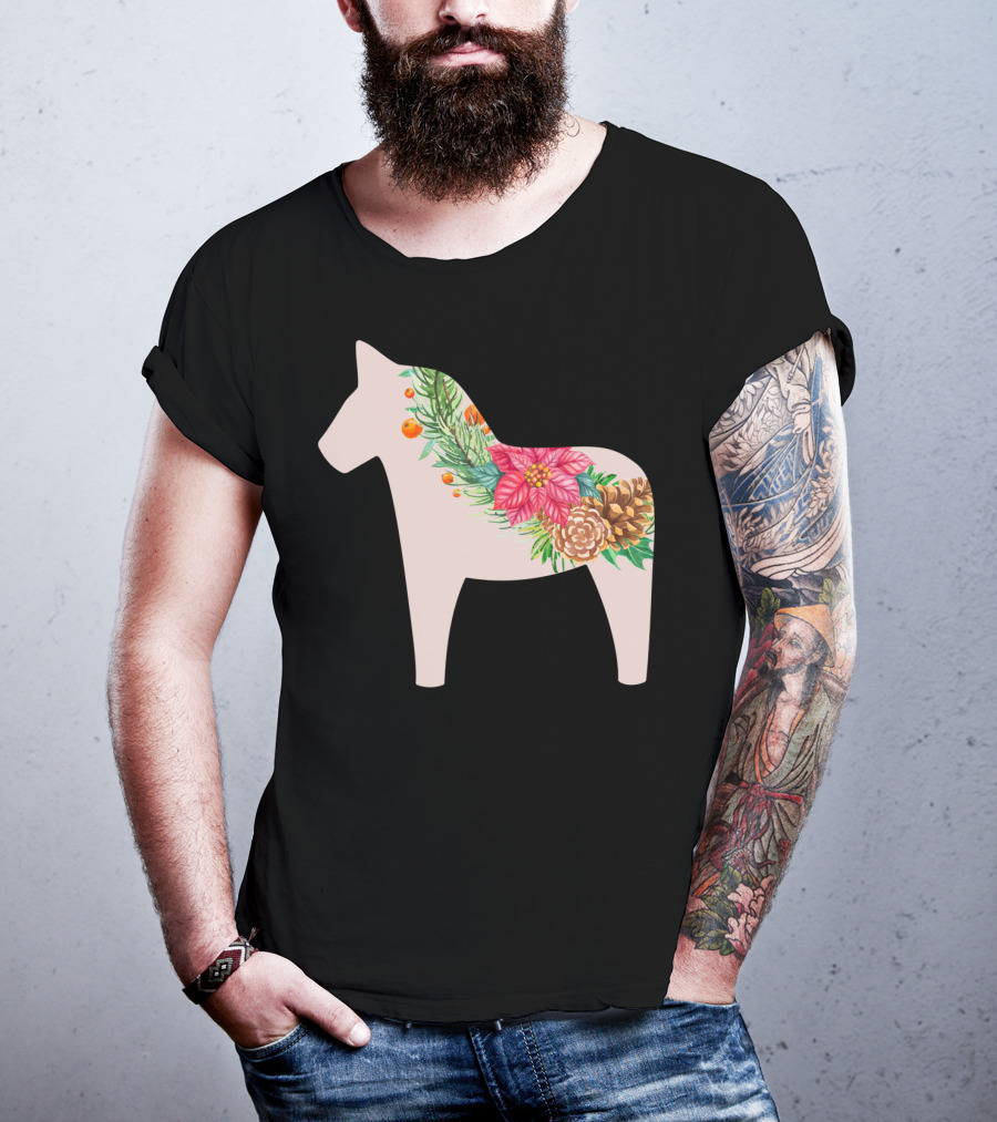 Dala Horse Swedish Christmas Floral Design Sweden T-Shirt