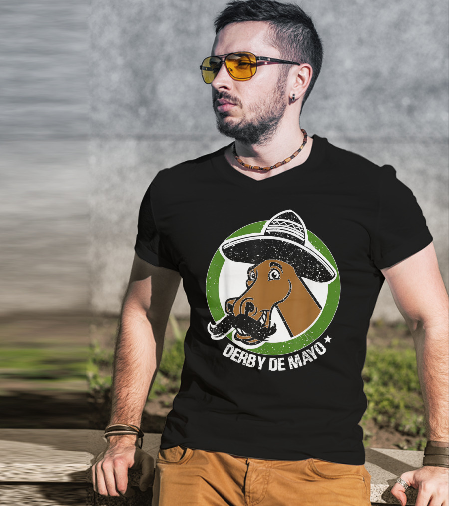 Derby De Mayo Cinco De Mayo Mustached Horse In Sombrero T-Shirt