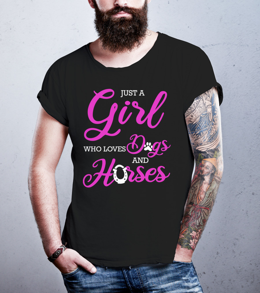 Just A Girl Who Loves Dogs And Horses Cute Funny Horseback Riding R2 T-Shirt