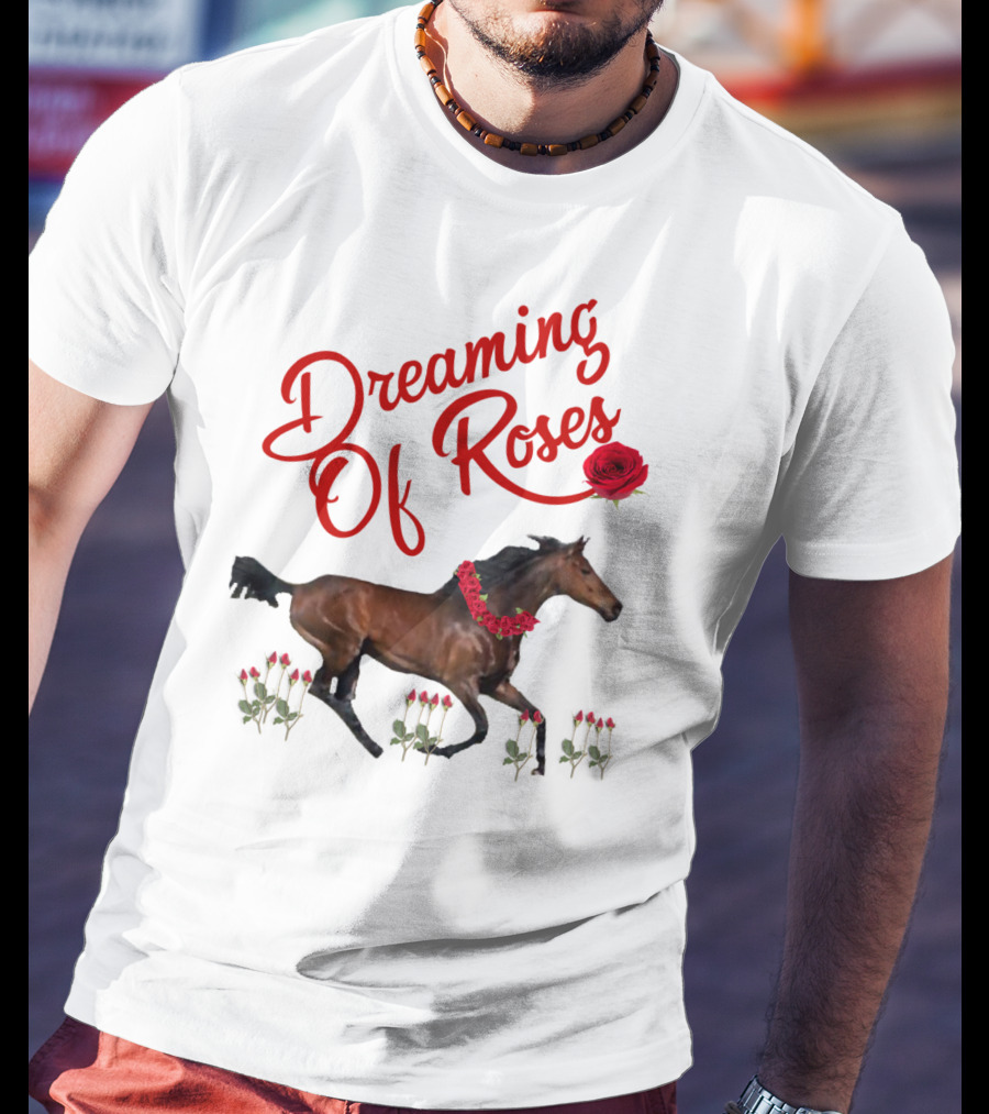 Dreaming Of Roses Horse With Red Floral Accents T-Shirt