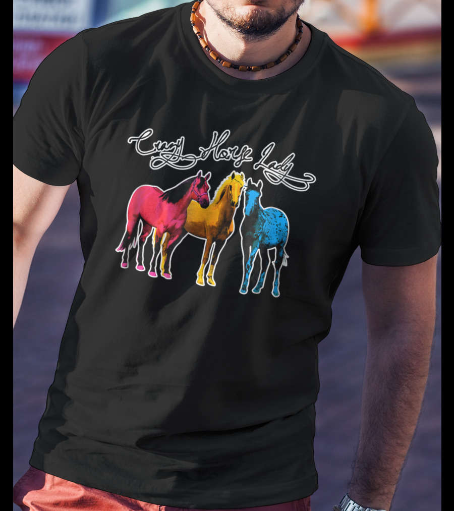 Crazy Horse Lady Equestrians Pony Lovers Colorful Horses T-Shirt