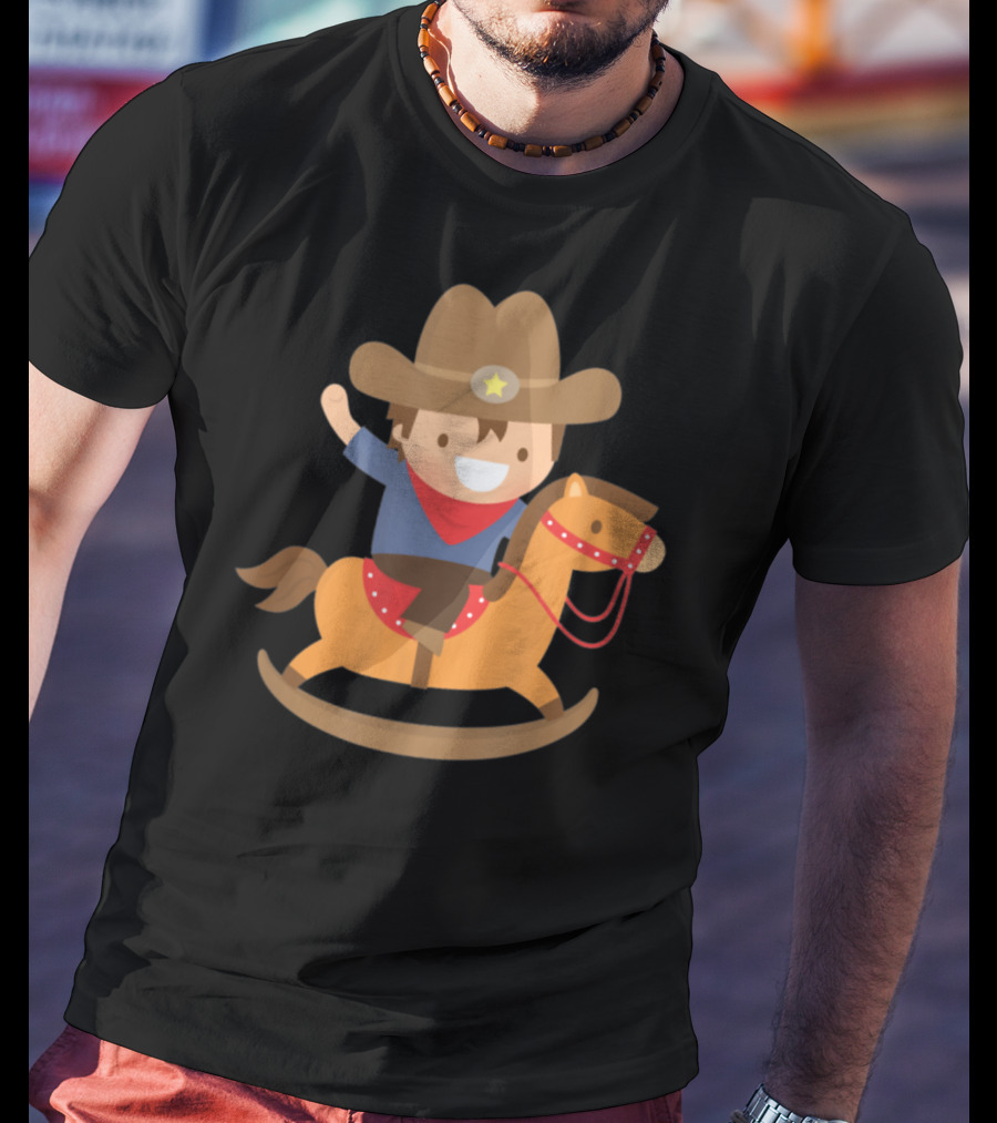 Cute Cowboy Riding Rocking Horse With Hat And Star T-Shirt
