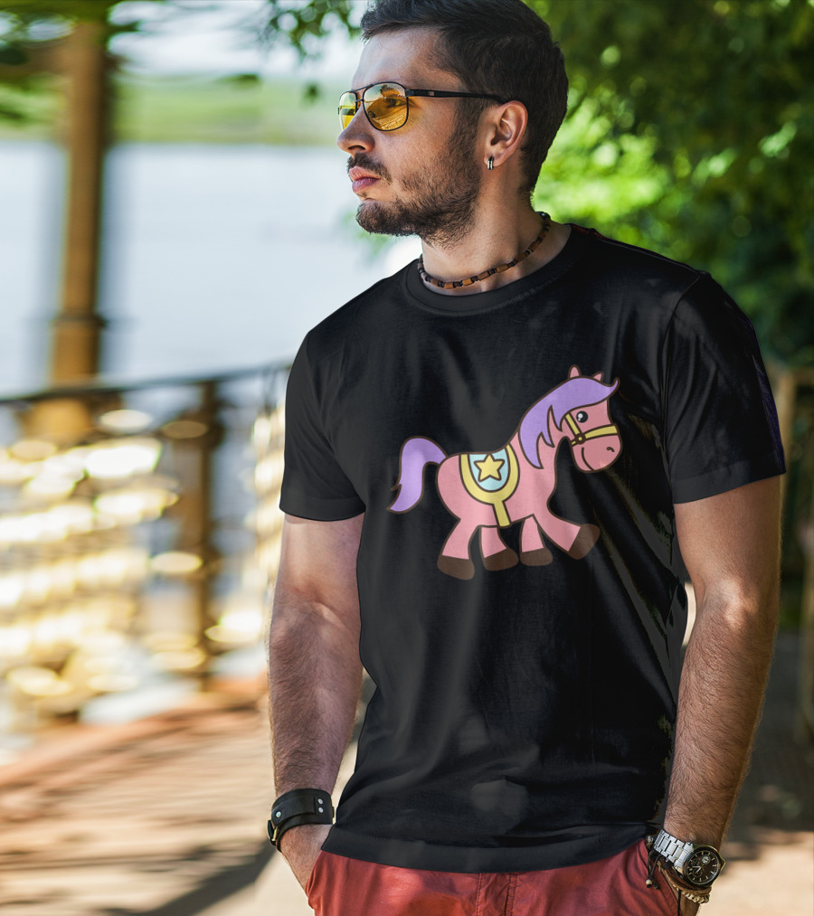 Happy Pink Pony With Purple Mane And Star Saddle T-Shirt