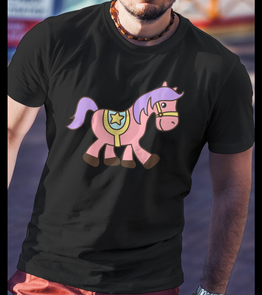 Happy Pink Pony With Purple Mane And Star Saddle T-Shirt