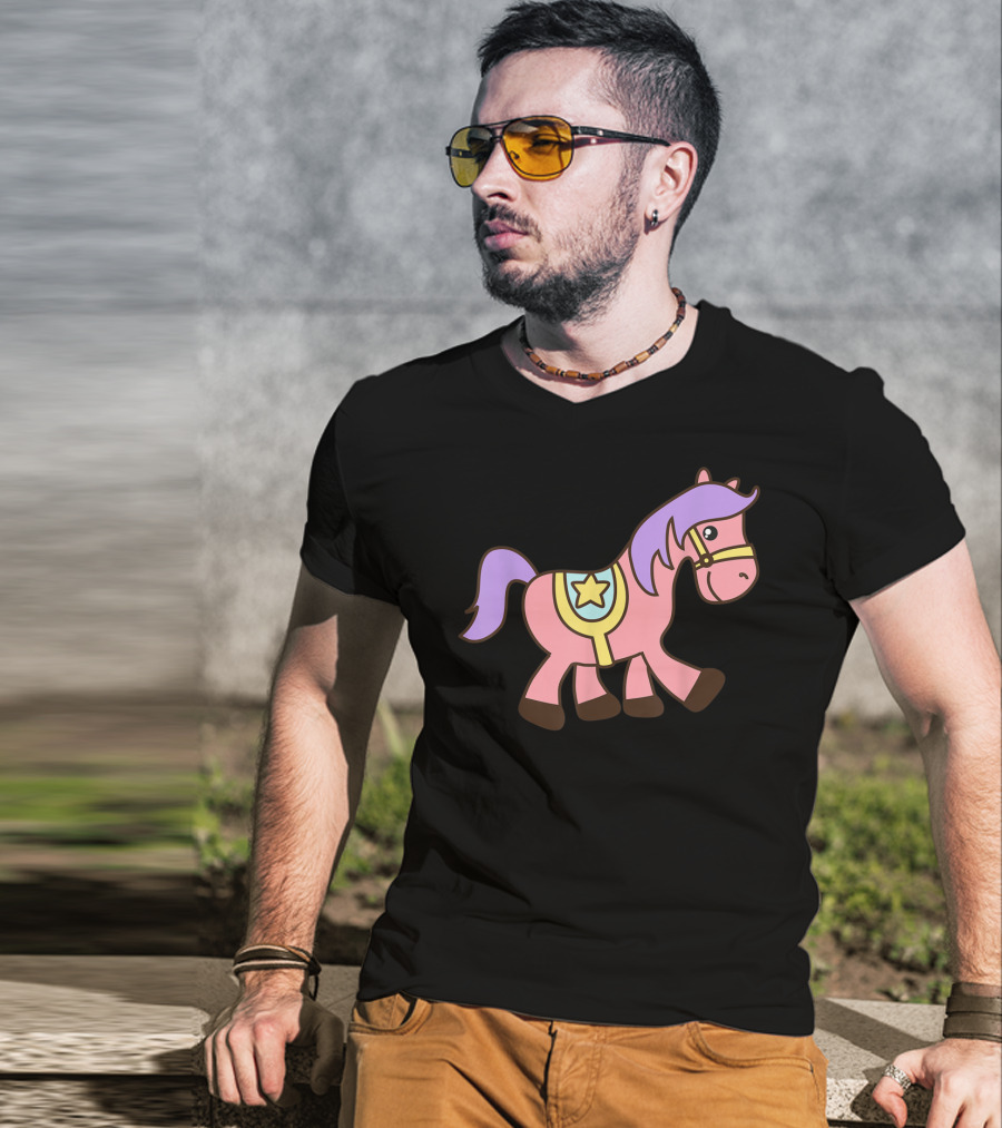 Happy Pink Pony With Purple Mane And Star Saddle T-Shirt