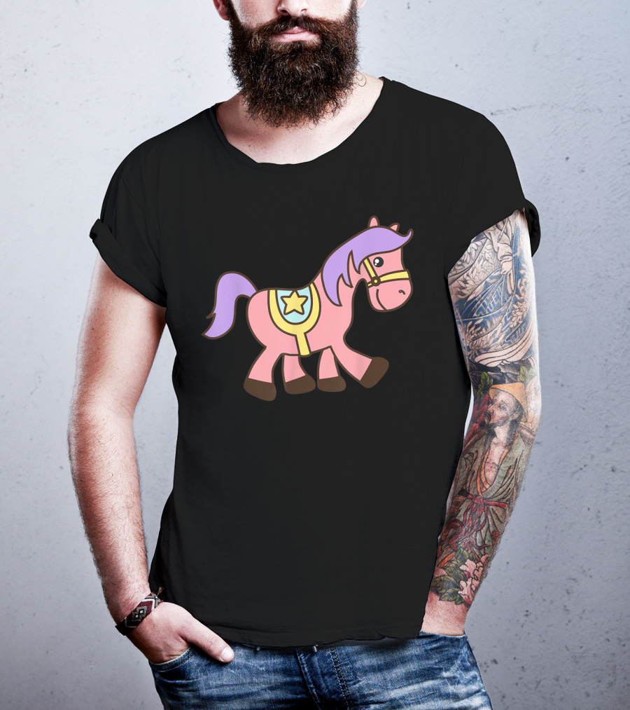 Happy Pink Pony With Purple Mane And Star Saddle T-Shirt