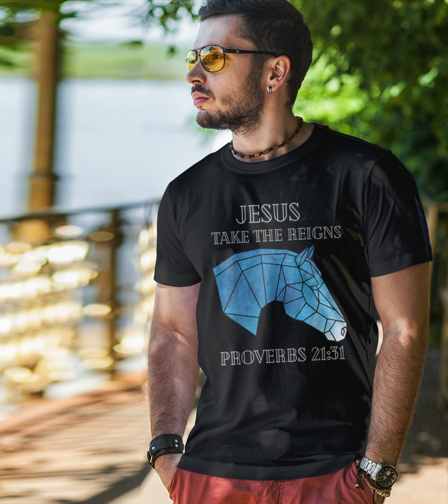 Jesus Take The Reigns Stained Glass Horse Proverbs 21:31 T-Shirt