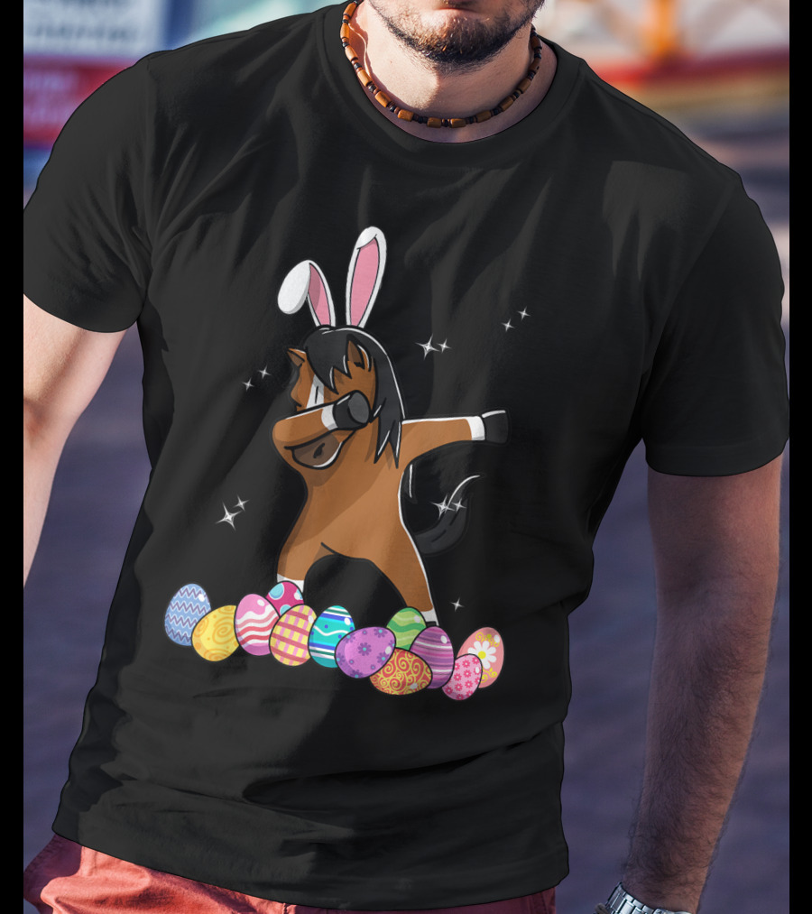 Dabbing Horse With Bunny Ears And Colorful Easter Eggs T-Shirt