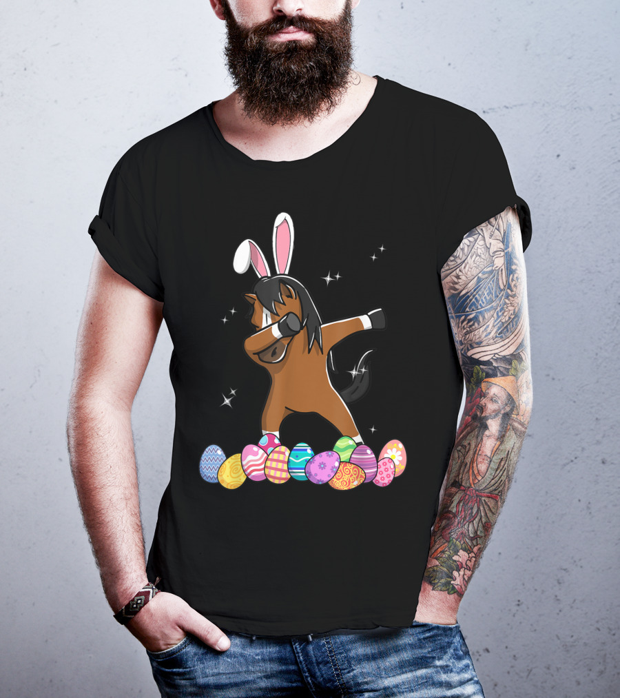 Dabbing Horse With Bunny Ears And Colorful Easter Eggs T-Shirt