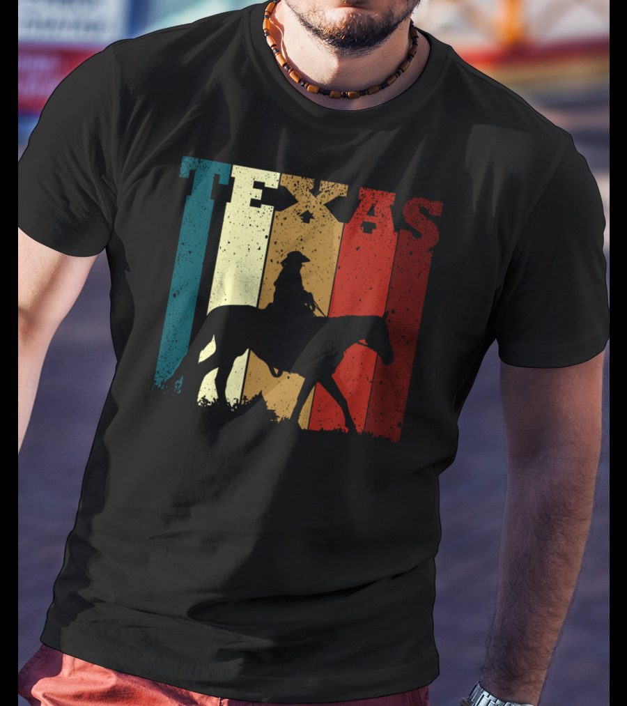 Texas Vintage Cowboy Horse Silhouette Distressed Stripes T-Shirt