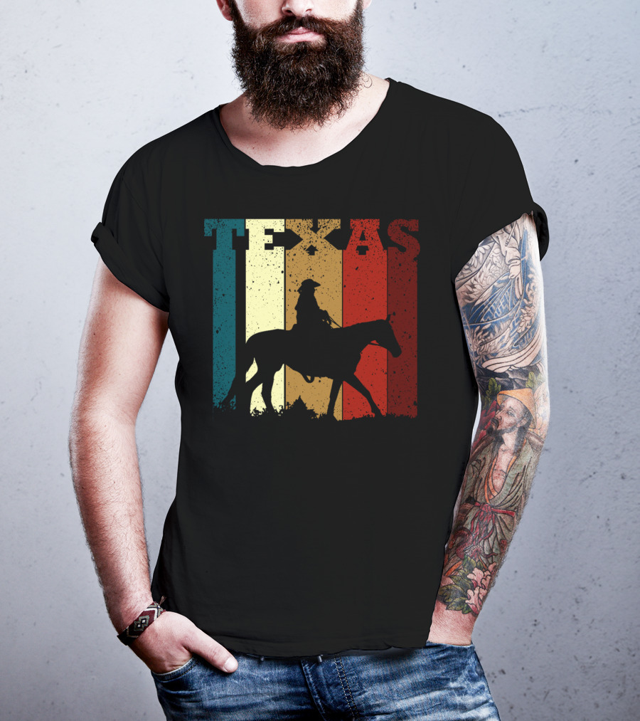 Texas Vintage Cowboy Horse Silhouette Distressed Stripes T-Shirt