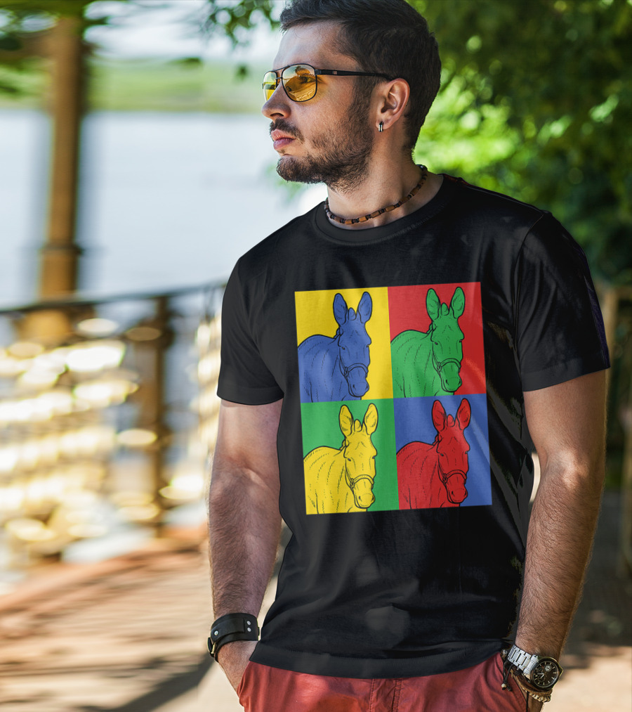Donkey Horse Pop Art In Bold Warhol Style Quadrants T-Shirt
