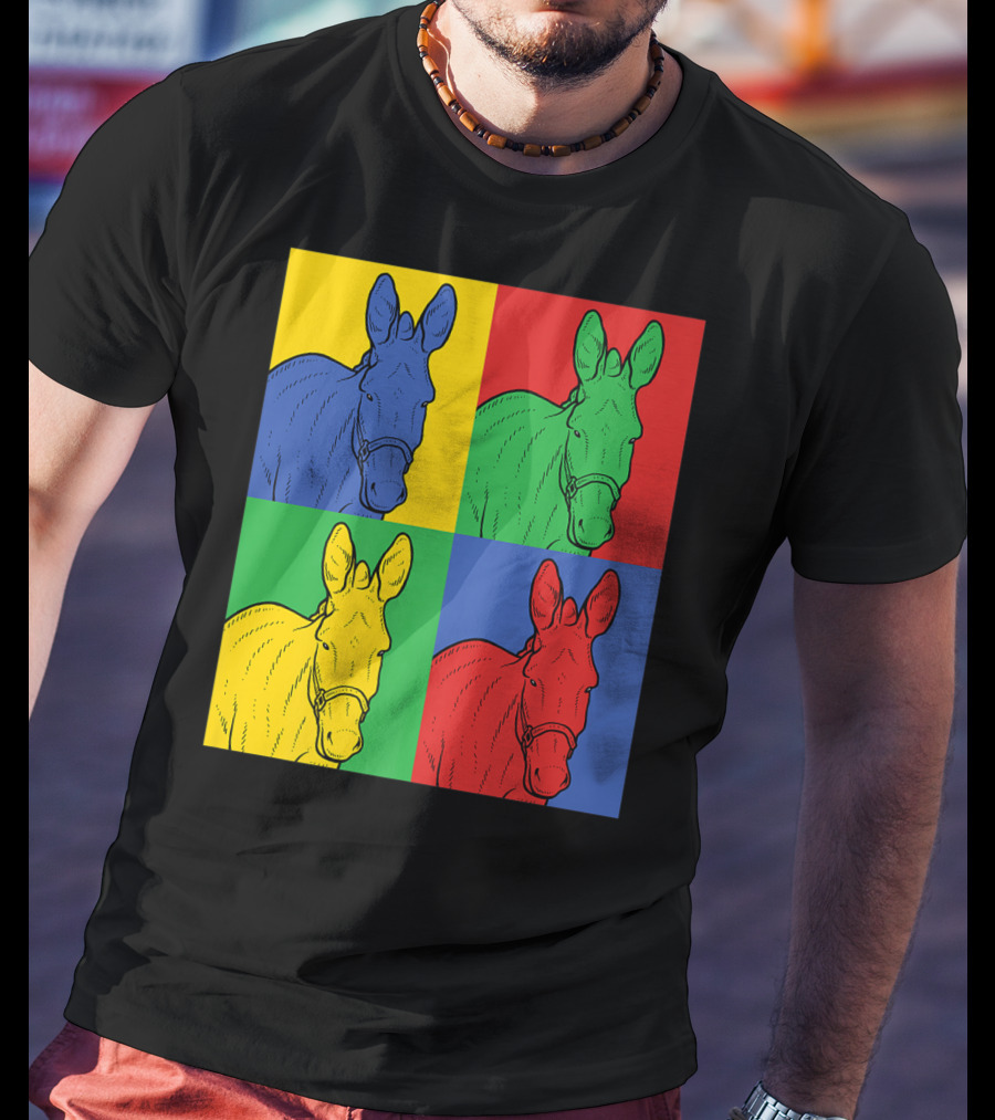 Donkey Horse Pop Art In Bold Warhol Style Quadrants T-Shirt