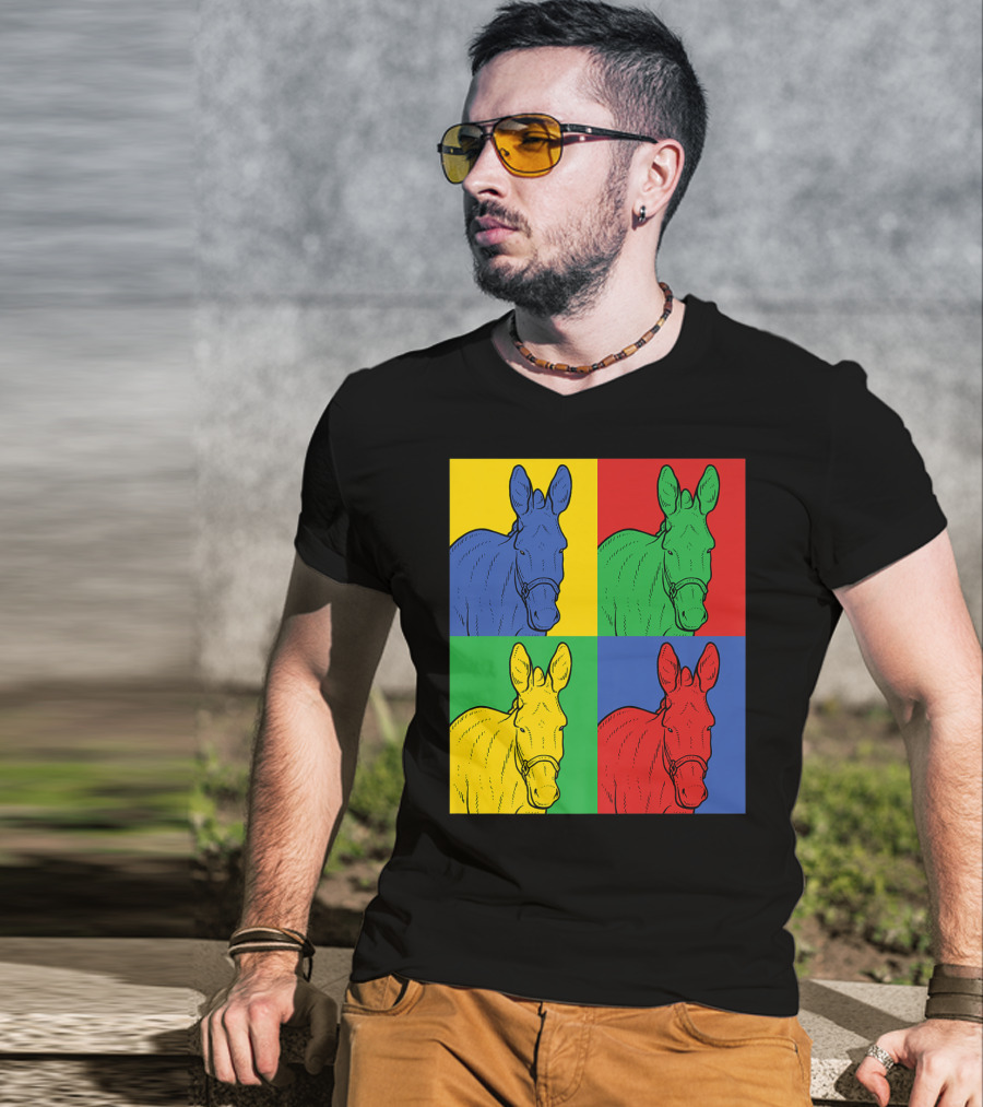 Donkey Horse Pop Art In Bold Warhol Style Quadrants T-Shirt