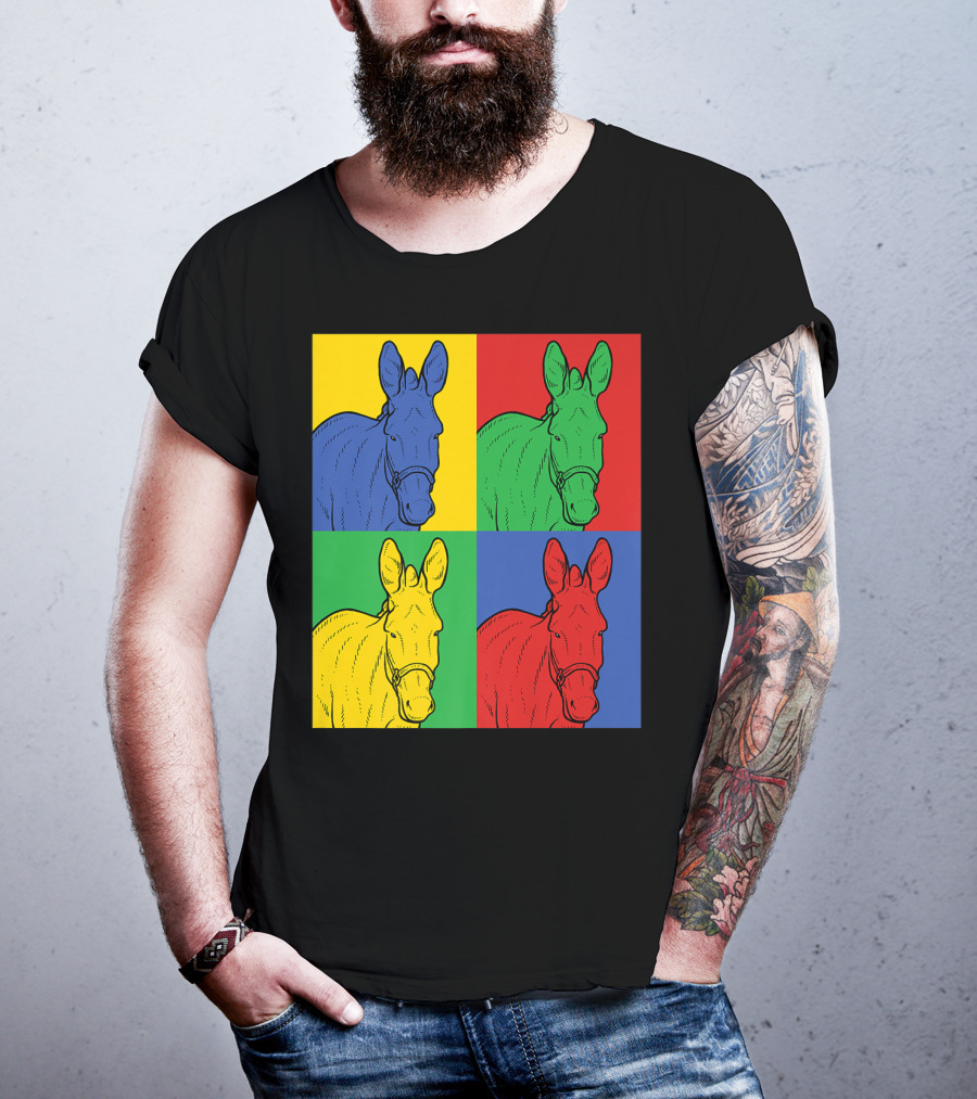 Donkey Horse Pop Art In Bold Warhol Style Quadrants T-Shirt