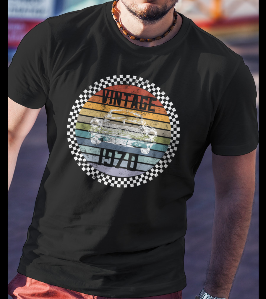 Vintage 1973 50 Year Old Birthday Classic Car Retro Rainbow Stripes T-Shirt