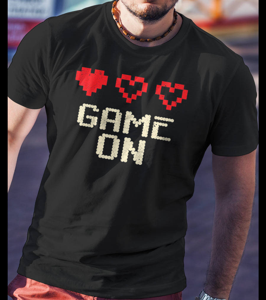 Game On Arcade Classic Gaming 3 Hearts Life Bar T-Shirt