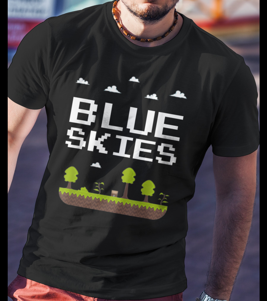 Blue Skies Classic Video Games Gamer Pixelated Trees Landscape T-Shirt