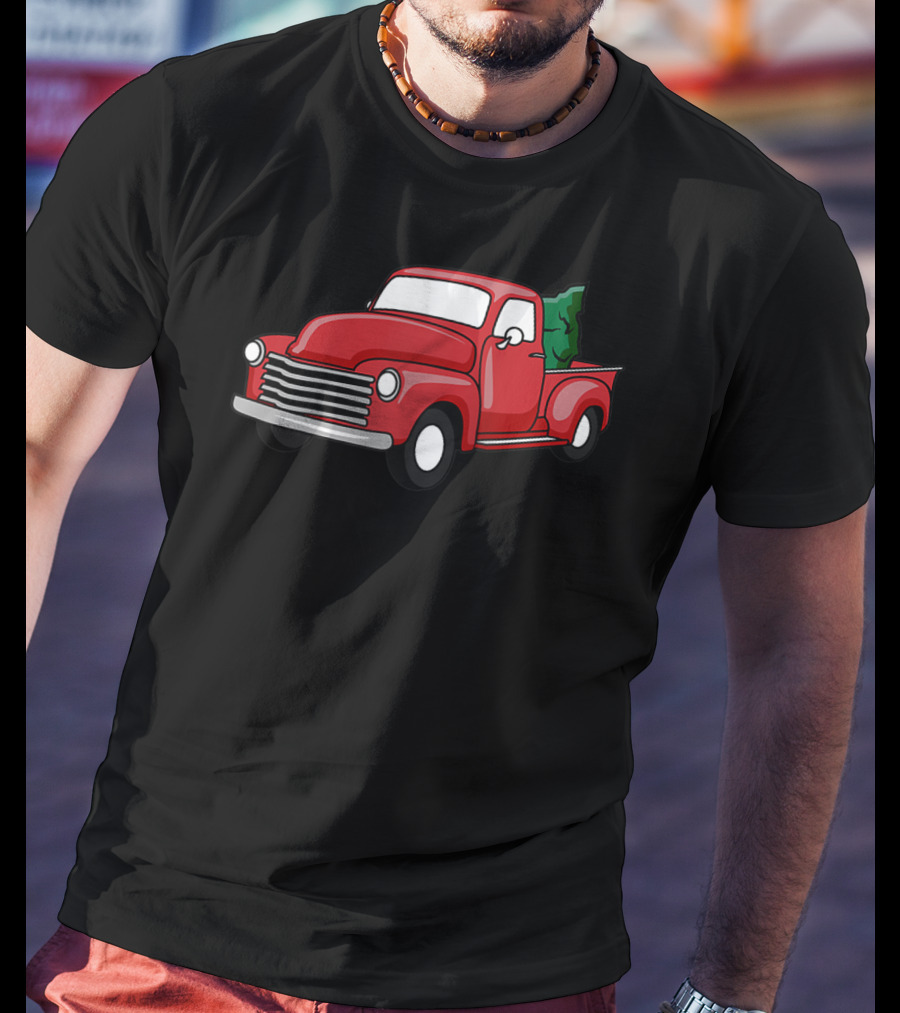 Christmas Holiday Red Classic Truck With Evergreen Tree T-Shirt