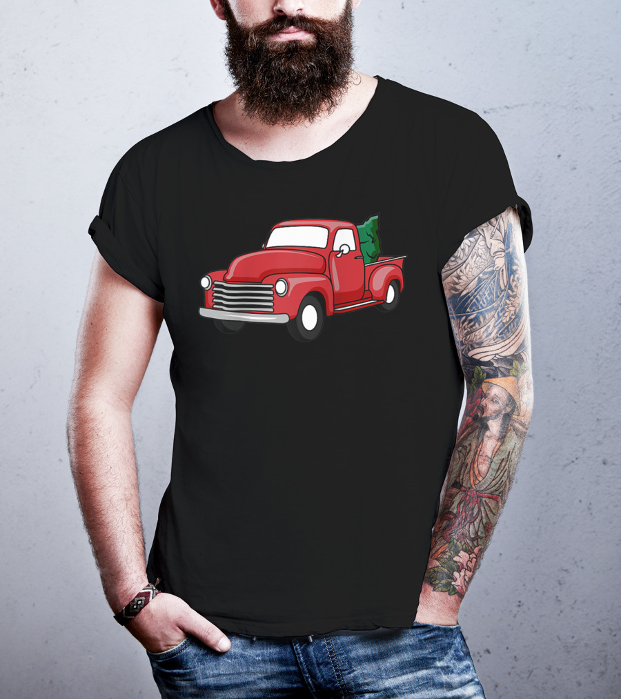 Christmas Holiday Red Classic Truck With Evergreen Tree T-Shirt