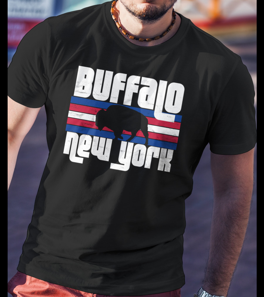 Buffalo New York Bison Silhouette Retro Stripes T-Shirt