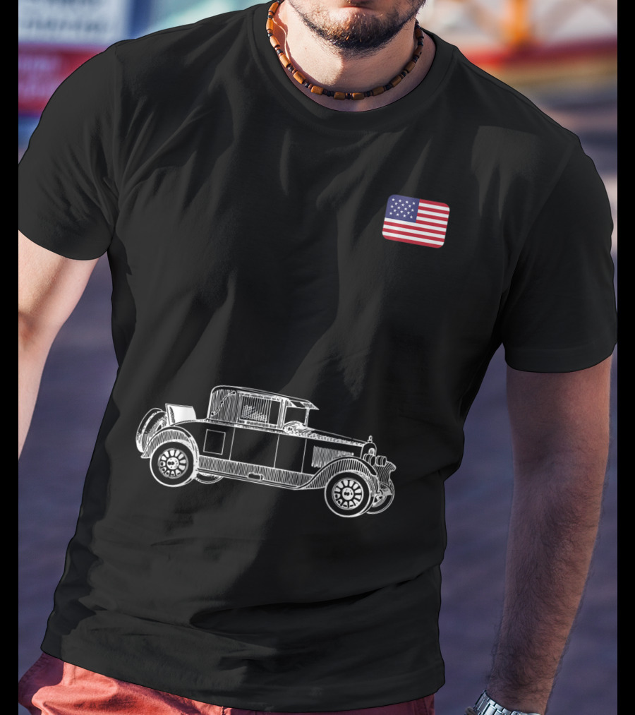 Classic Car USA American Flag Racing Patriotic Vintage Automobile T-Shirt