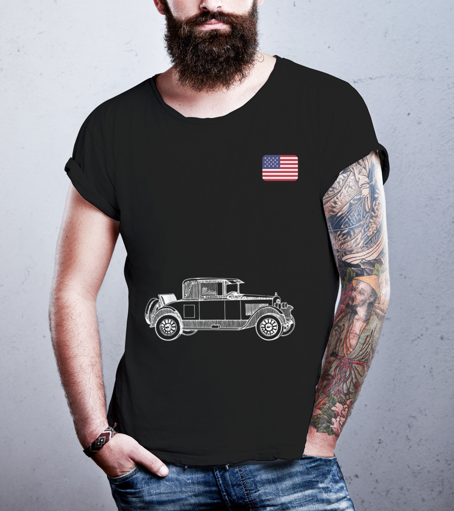 Classic Car USA American Flag Racing Patriotic Vintage Automobile T-Shirt