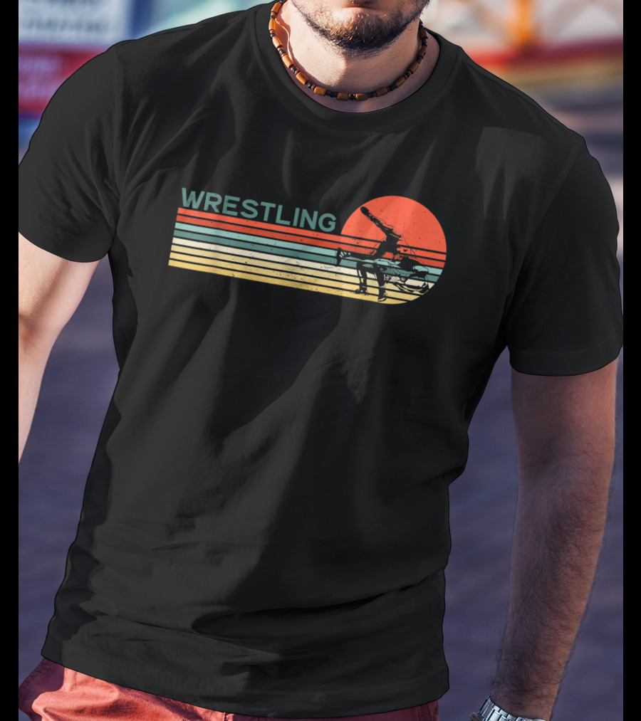 Wrestling Sunset Silhouette Retro Style Classic Catch Birthday T-Shirt