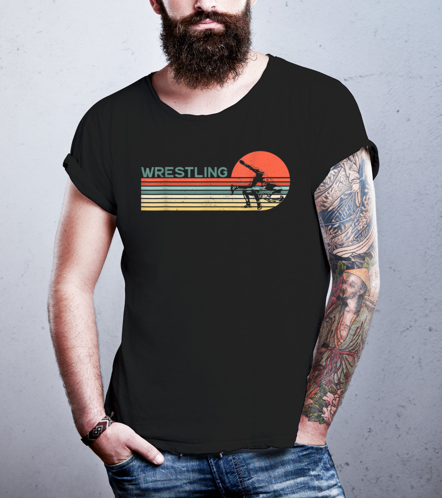 Wrestling Sunset Silhouette Retro Style Classic Catch Birthday T-Shirt