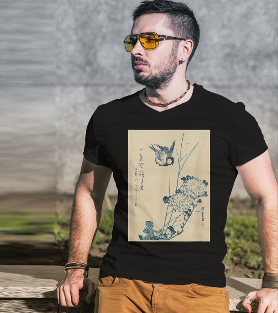 Classic Japanese Art Ukiyo-e Bird And Flowers Streetwear Aesthetic T-Shirt