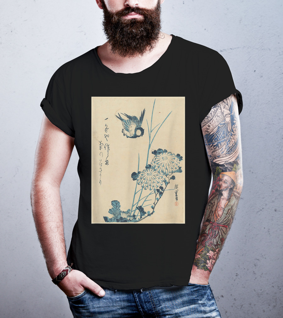 Classic Japanese Art Ukiyo-e Bird And Flowers Streetwear Aesthetic T-Shirt