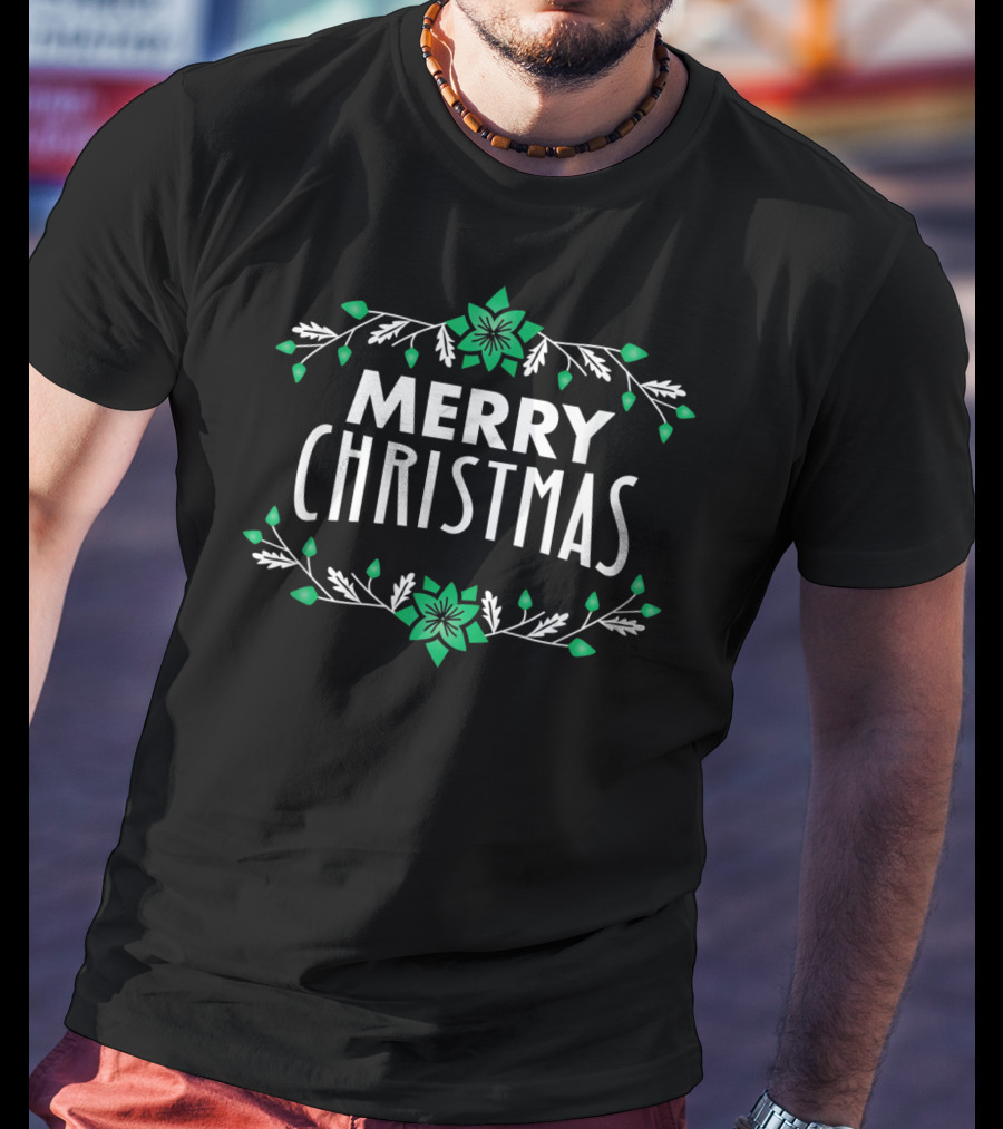 Merry Christmas Classic Festive Green Floral J9 T-Shirt