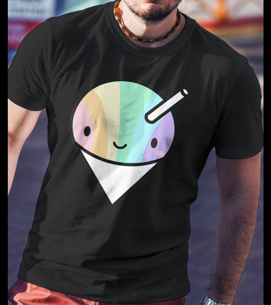 Kawaii Rainbow Shaved Ice Hawaiian Shave Ice Cute Smile Cone T-Shirt
