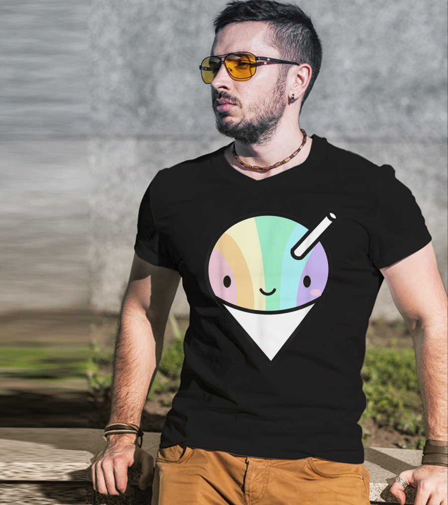 Kawaii Rainbow Shaved Ice Hawaiian Shave Ice Cute Smile Cone T-Shirt